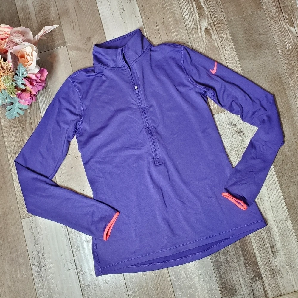 Nike Pro Dri-Fit Purple & Neon Pink Half Zip Long Sleeve Top Size Large NWOT